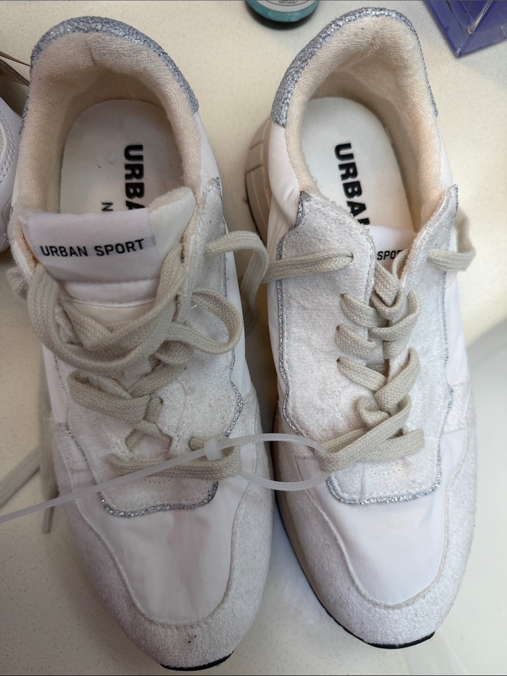Urban Outfitters White and Silver 'Urban Sport' Women’s Sneakers